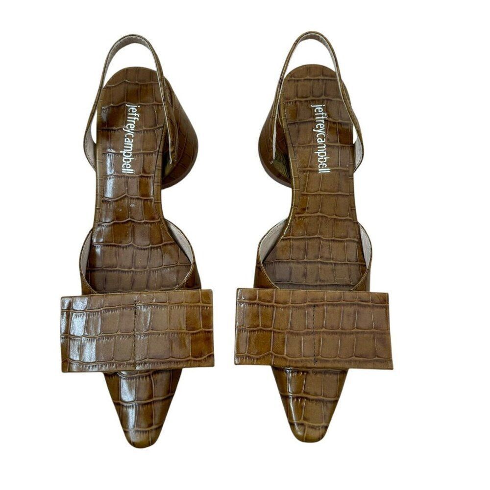 Jeffrey Campbell Brown Croc-Embossed Pointed Slingback Heels